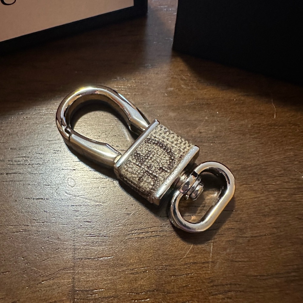 Beige Fabric and Silver Key Clip Keychain
